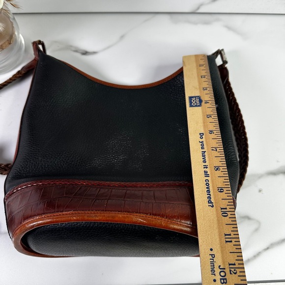 Brighton Black Leather Croc Trim Braided Strap Shoulder‎ Bucket Handbag Purse - Picture 11 of 13